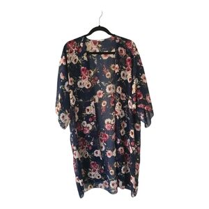 Whisper Floral Kimono Women XL Sheer Lace Sleeve Slit Flowy Beach Whimsgoth